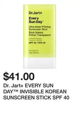 Sephora Dr. Jart+ EVERY SUN DAY INVISIBLE KOREAN SUNSCREEN STICK SPF 40 offer