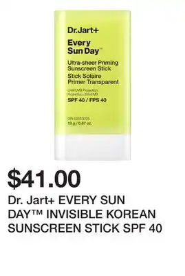 Sephora Dr. Jart+ EVERY SUN DAY INVISIBLE KOREAN SUNSCREEN STICK SPF 40 offer