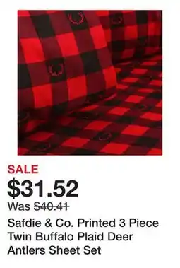 Bed Bath & Beyond Safdie & Co. Printed 3 Piece Twin Buffalo Plaid Deer Antlers Sheet Set offer