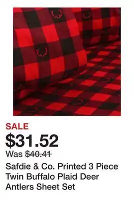 Bed Bath & Beyond Safdie & Co. Printed 3 Piece Twin Buffalo Plaid Deer Antlers Sheet Set offer