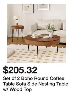 Bed Bath & Beyond Set of 2 Boho Round Coffee Table Sofa Side Nesting Table w/ Wood Top offer