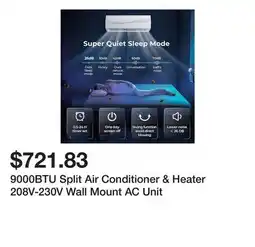 Bed Bath & Beyond 9000BTU Split Air Conditioner & Heater 208V-230V Wall Mount AC Unit offer