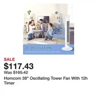 Bed Bath & Beyond Homcom 38 Oscillating Tower Fan With 12h Timer offer