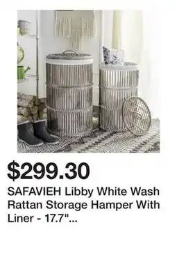 Bed Bath & Beyond SAFAVIEH Libby White Wash Rattan Storage Hamper With Liner - 17.7 x 17.7 x 29.5 offer