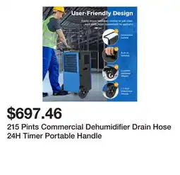 Bed Bath & Beyond 215 Pints Commercial Dehumidifier Drain Hose 24H Timer Portable Handle offer