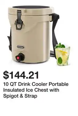 Bed Bath & Beyond 10 QT Drink Cooler Portable Insulated Ice Chest with Spigot & Strap offer