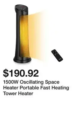 Bed Bath & Beyond 1500W Oscillating Space Heater Portable Fast Heating Tower Heater offer