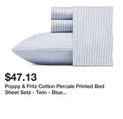 Bed Bath & Beyond Poppy & Fritz Cotton Percale Printed Bed Sheet Sets - Twin - Blue Stripe offer