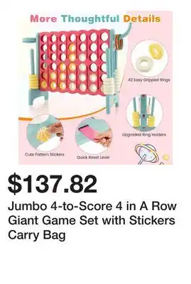 Bed Bath & Beyond Jumbo 4-to-Score 4 in A Row Giant Game Set with Stickers Carry Bag offer