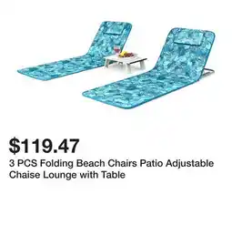 Bed Bath & Beyond 3 PCS Folding Beach Chairs Patio Adjustable Chaise Lounge with Table offer