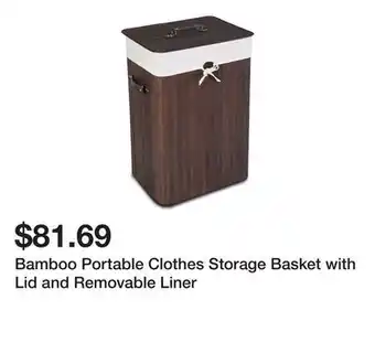 Bed Bath & Beyond Bamboo Portable Clothes Storage Basket with Lid and Removable Liner offer