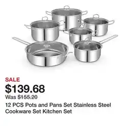 Bed Bath & Beyond 12 PCS Pots and Pans Set Stainless Steel Cookware Set Kitchen Set offer