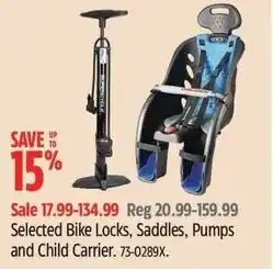 Canadian Tire Selected Bike Locks, Saddles, Pumps and Child Carrier offer