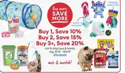 Petsmart Buy 1, Save 10% Buy 2, Save 15% Buy 3+, Save 20% cat & dog toys & treats offer