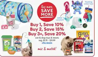 Petsmart Buy 1, Save 10% Buy 2, Save 15% Buy 3+, Save 20% cat & dog toys & treats offer