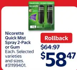 Walmart Nicorette Quick Mist Spray 2-Pack or Gum offer