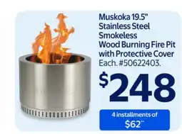 Walmart Muskoka 19.5 Stainless Steel Smokeless Wood Burning Fire Pit with Protective Cover offer