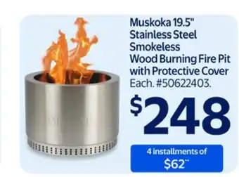 Walmart Muskoka 19.5 Stainless Steel Smokeless Wood Burning Fire Pit with Protective Cover offer