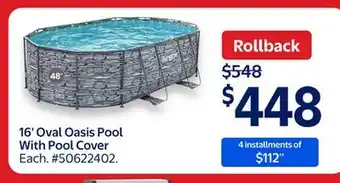 Walmart 16' Oval Oasis Pool With Pool Cover offer