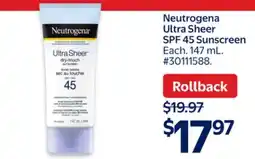 Walmart Neutrogena Ultra Sheer SPF 45 Sunscreen offer