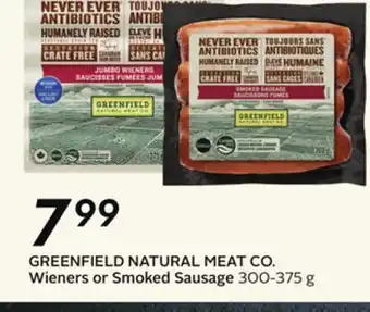 Sobeys GREENFIELD NATURAL MEAT CO. Wieners or Smoked Sausage offer