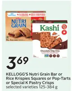 Sobeys KELLOGG'S Nutri Grain Bar or Rice Krispies Squares or Pop-Tarts or Special K Pastry Crisps offer