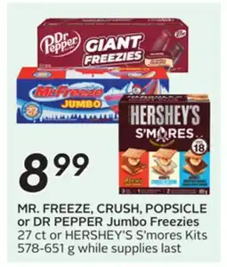 Sobeys MR. FREEZE, CRUSH, POPSICLE or DR PEPPER Jumbo Freezies offer