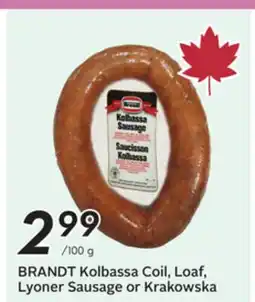Sobeys BRANDT Kolbassa Coil, Loaf, Lyoner Sausage or Krakowska offer