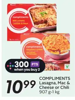 Sobeys COMPLIMENTS Lasagna, Mac & Cheese or Chili offer