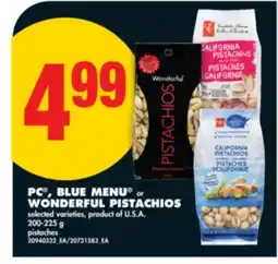 No Frills PC , BLUE MENU or WONDERFUL PISTACHIOS, 200-225 g offer