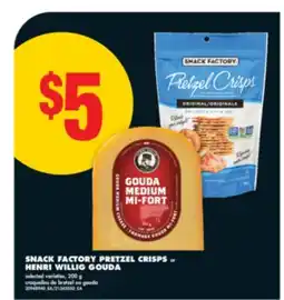 No Frills SNACK FACTORY PRETZEL CRISPS OR HENRI WILLIG GOUDA, 200 G offer