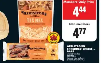 No Frills ARMSTRONG SHREDDED CHEESE OR BARS, 320/400 g offer