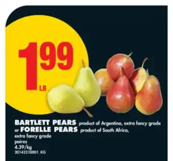 No Frills BARTLETT PEARS, FORELLE PEARS offer
