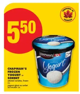 No Frills CHAPMAN'S FROZEN YOGURT or SORBET, 2 L offer