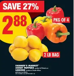 No Frills FARMER'S MARKET SWEET PEPPERS, PKG OF 4 or LEMONS, 2 LB BAG offer
