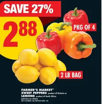 No Frills FARMER'S MARKET SWEET PEPPERS, PKG OF 4 or LEMONS, 2 LB BAG offer