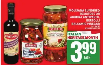 Food Basics MOLISANA SUNDRIED TOMATOES OR AURORA ANTIPASTO, BERTOLLI BALSAMIC VINEGAR offer