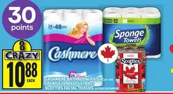 Food Basics CASHMERE BATHROOM TISSUE or SPONGE TOWELS ULTRA or SCOTTIES FACIAL TISSUES offer
