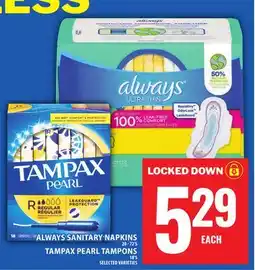 Food Basics ALWAYS SANITARY NAPKINS 20 - 72'S TAMPAX PEARL TAMPONS 18'S offer