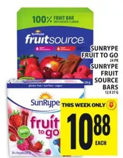 Food Basics SUNRYPE FRUIT TO GO, SUNRYPE FRUIT SOURCE BARS offer