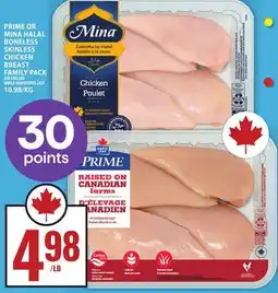 Food Basics MAPLE LEAF PRIME OR MINA HALAL BONELESS SKINLESS CHICKEN BREAST FAMILY PACK offer