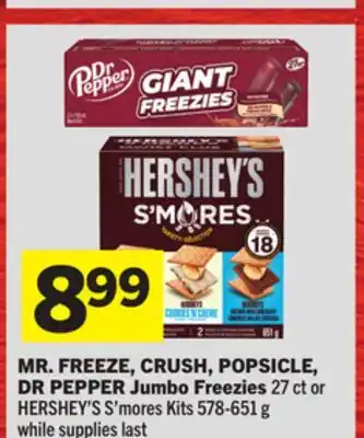 Foodland MR. FREEZE, CRUSH, POPSICLE, DR PEPPER Jumbo Freezies offer