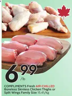Sobeys Fresh AIR-CHILLED Boneless Skinless Chicken Thighs or Split Wings offer