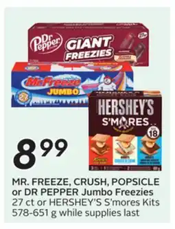 Sobeys MR. FREEZE, CRUSH, POPSICLE or DR PEPPER Jumbo Freezies 27 ct or HERSHEY'S Kits offer