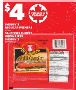 Independent Grocer SHOPSY'S REGULAR WIENERS, 375 G offer