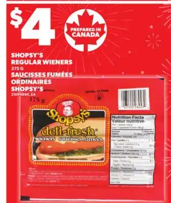 Independent Grocer SHOPSY'S REGULAR WIENERS, 375 G offer