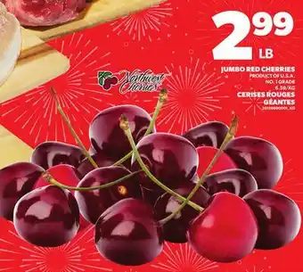 Independent Grocer JUMBO RED CHERRIES, 6.59/KG offer