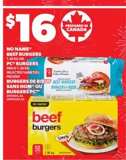 Independent Grocer NO NAME BEEF BURGERS 1.36 KG OR PC BURGERS , 568 G-1.36 KG offer