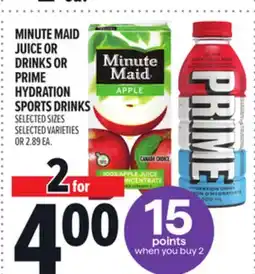 Metro MINUTE MAID JUICE OR DRINKS OR PRIME HYDRATION SPORTS DRINKS offer