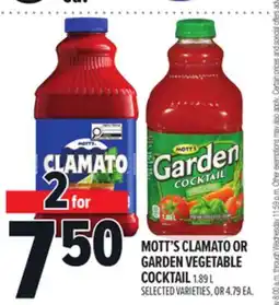 Metro MOTT'S CLAMATO OR GARDEN VEGETABLE COCKTAIL offer